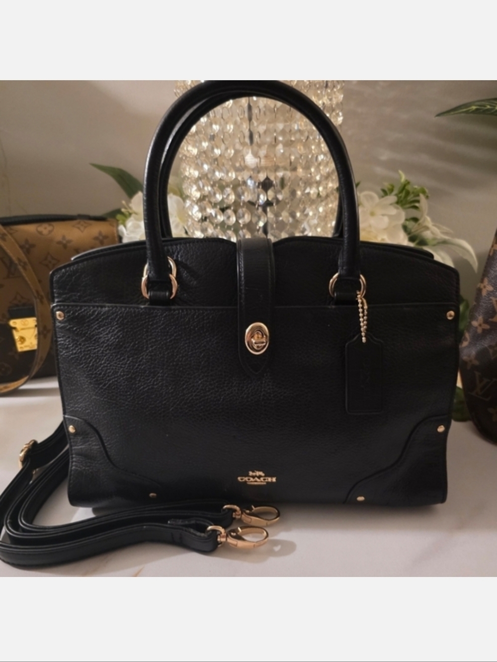 Coach Black Leather Satchel with Gold Hardware